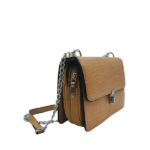 Τσάντα Χιαστί & Ώμου Κροκό με Ασημί Αλυσίδα Καφέ Χρώμα