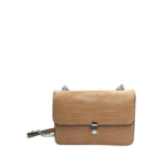 Τσάντα Χιαστί & Ώμου Κροκό με Ασημί Αλυσίδα Καφέ Χρώμα - Image 2