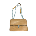 Τσάντα Χιαστί & Ώμου Κροκό με Ασημί Αλυσίδα Καφέ Χρώμα - Image 3